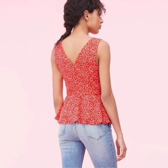 Rebecca Taylor Silk Blend Red Malia Floral V Neck Twist Tank Blouse Top Sz 2 - Picture 3 of 12